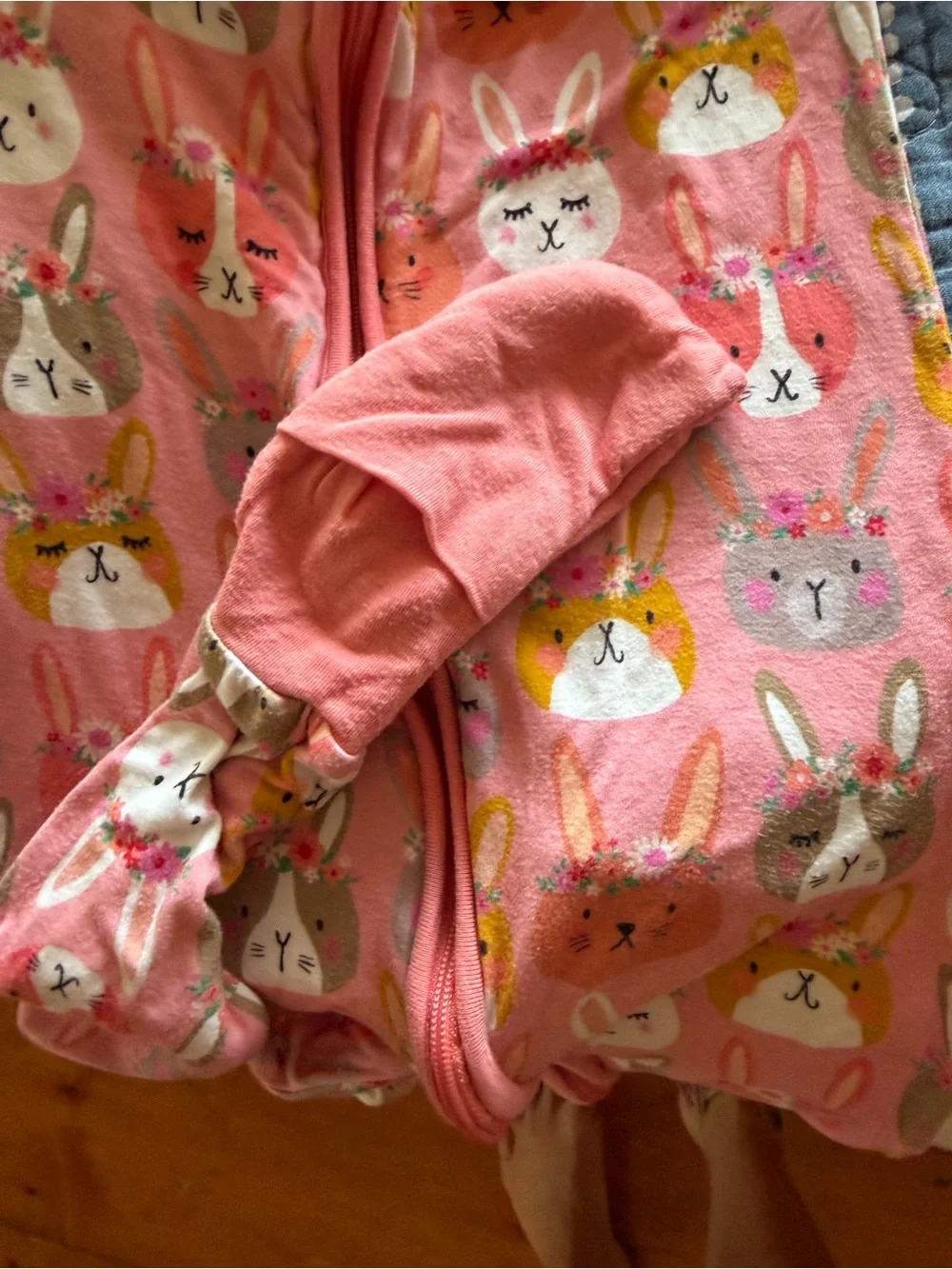 Little Sleepies Pink Bunny Print Footed One-Piece
